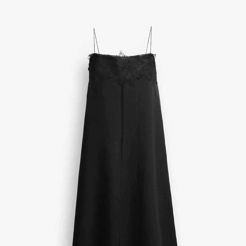 Zara linen Black Dress with Lace Detail